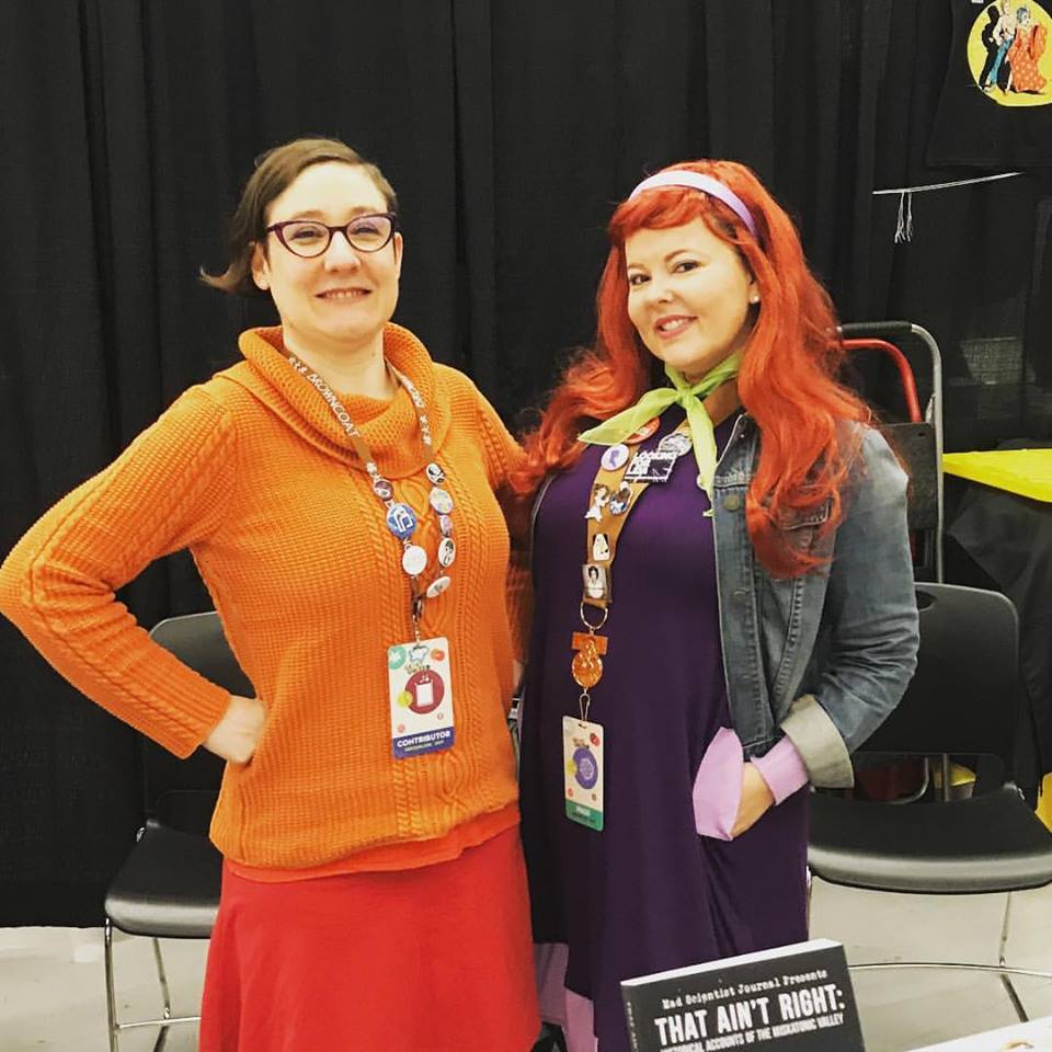 Dawn Vogel and Amanda Cherry cosplaying it up for our table at GeekGirlCon 2017.
