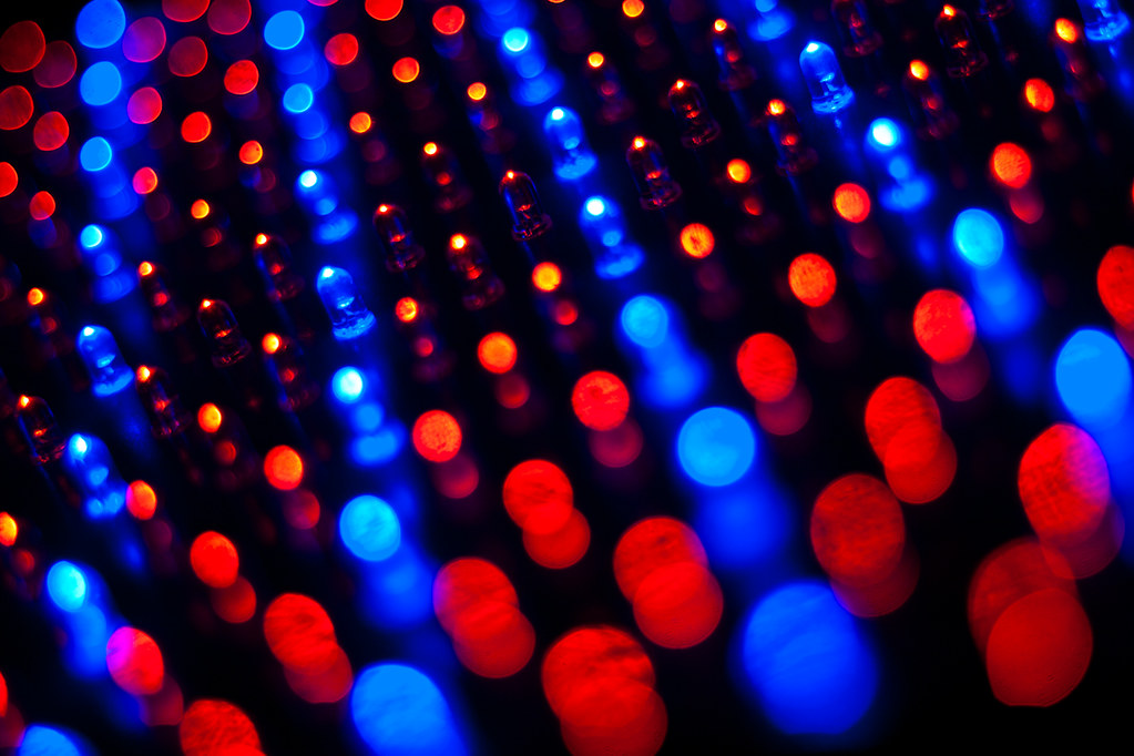 Rows of red and blue LEDs