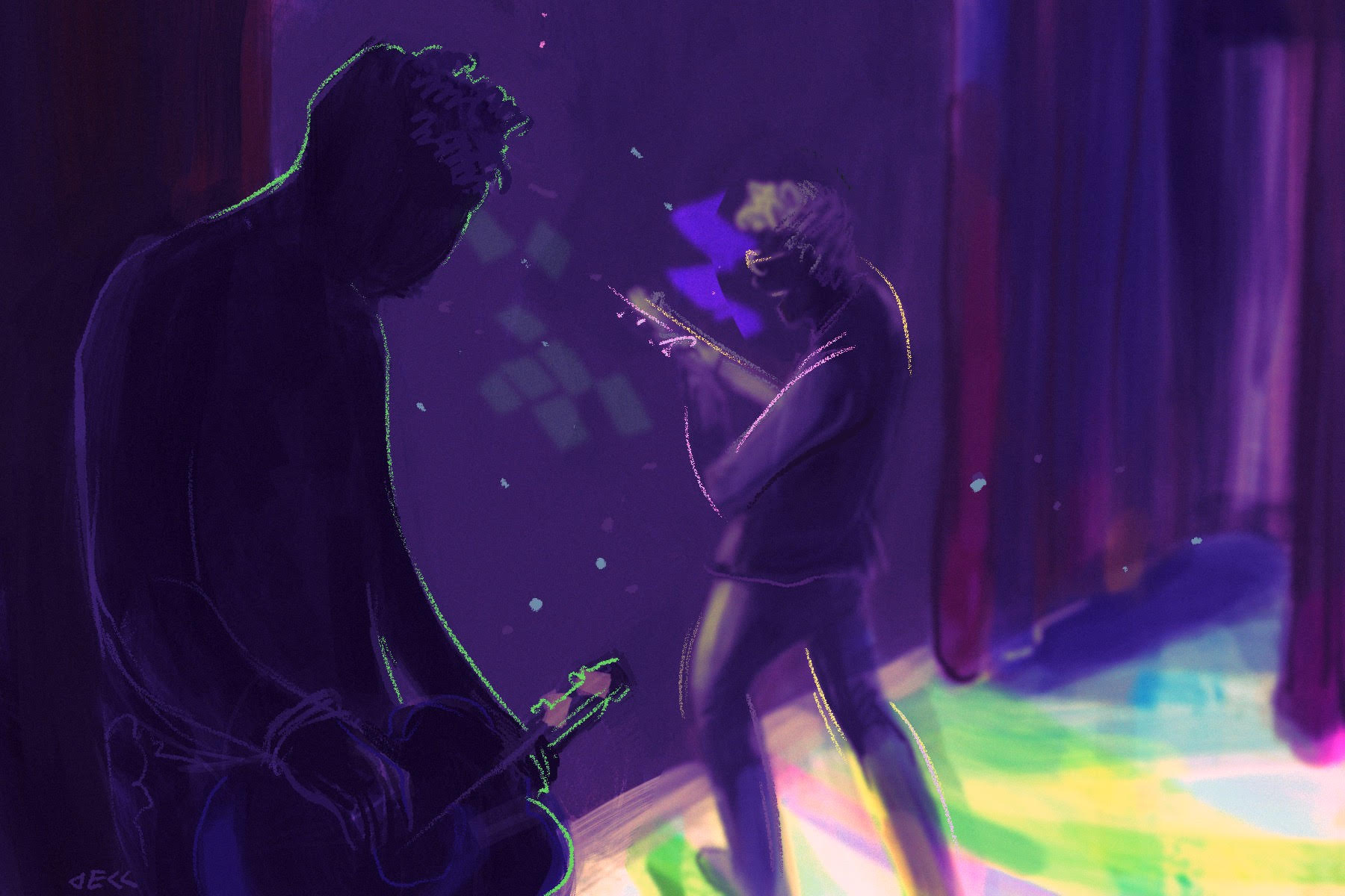 Illustration of a band on stage.